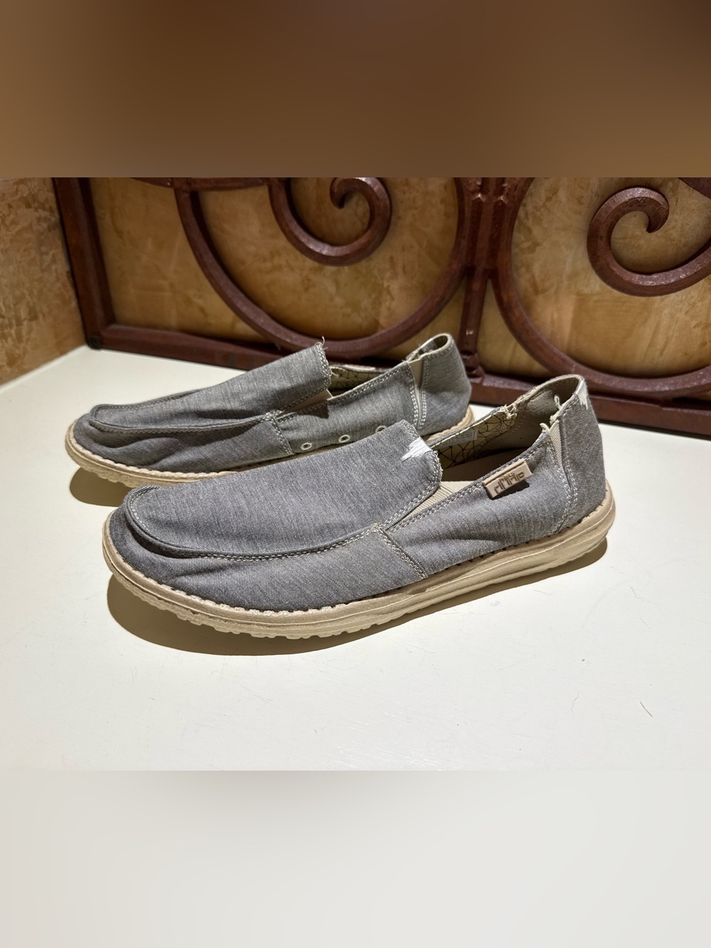 Hey Dude Men's Gray Canvas Slip-On Loafers